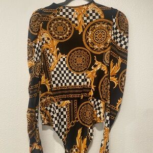 Versace Inspired Black and Gold Women's Top